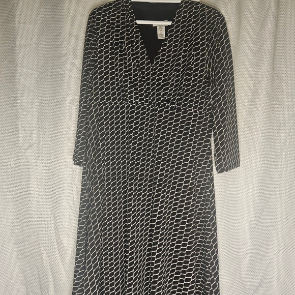 North‎ Style Classic Black and White Midi Dress Large Geometric Work Office - Picture 6 of 7